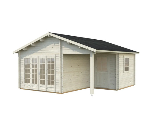 Holzgartenhaus mit Doppeltür und Anbau