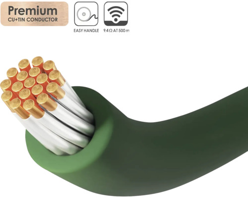 Grünes Stromkabel mit Kupfer-Zinn-Leiter