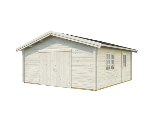 Holzgarage mit Doppeltür und Fenster