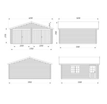 Technische Zeichnung einer Doppelgarage mit Maßen