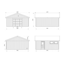 Technische Zeichnung eines Gerätehauses mit Maßangaben