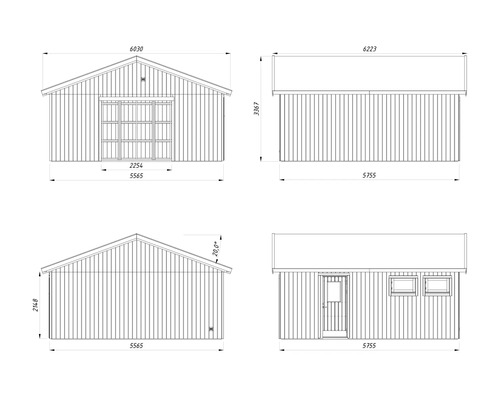 Technische Zeichnung eines Gerätehauses mit Maßangaben