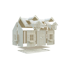 Bausatz für ein unbehandeltes Holzspielhaus mit Fenster und Tür