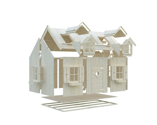 Bausatz für ein unbehandeltes Holzspielhaus mit Fenster und Tür
