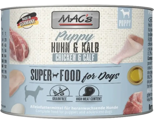Mac's Puppy Hühnchen und Kalb Nassfutter für Hunde, getreidefrei, hoher Fleischanteil
