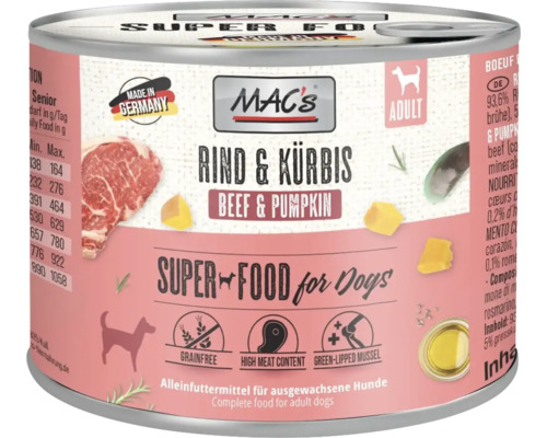 Mac's Hundefutterdose mit Rindfleisch und Kürbis für erwachsene Hunde