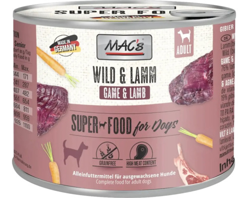Macs Wild und Lamm Hundenassfutter Dose