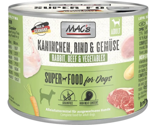 Mac's Super Food für Hunde mit Kaninchen, Rind und Gemüse in Dose