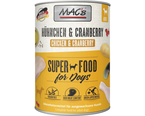 Mac's Hühnchen und Cranberry Hundefutterdose für ausgewachsene Hunde