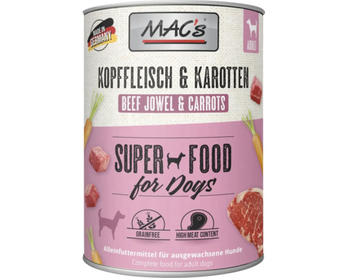 Mac's Hundefutter Dose mit Rind und Karotten für ausgewachsene Hunde