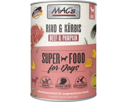 Mac's Hundefutter Rind und Kürbis für ausgewachsene Hunde