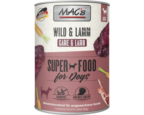 Mac's Hundefutter Wild und Lamm für ausgewachsene Hunde