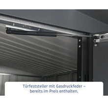 Türfeststeller mit Gasdruckfeder im Metall Gerätehaus