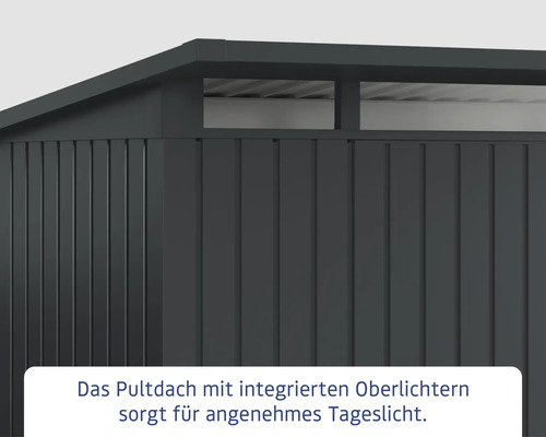 Pultdachgartenhaus mit integrierten Oberlichtern