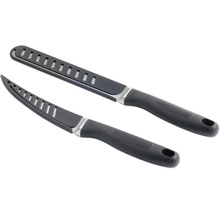 Zwei schwarze Filetiermesser mit Schlitzen