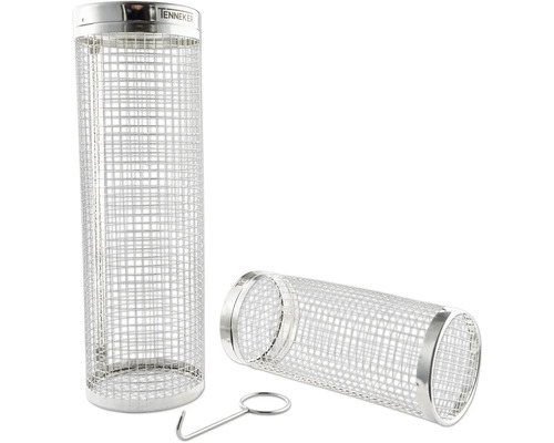 Zwei Tenneker Smoker Röhren aus Edelstahl mit Haken