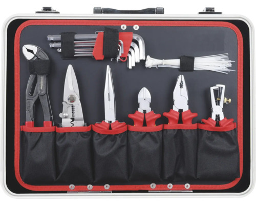 Werkzeugkoffer mit Zangen, Inbusschlüsseln und Kabelbindern
