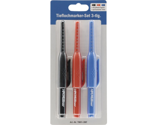 Set mit drei Tieflochmarkern mit Acrylfaserspitze und permanenter Tinte