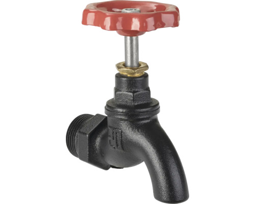 Ventilhahn aus Metall mit rotem Griff