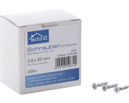 Packung Profilkrallen Schrauben 3,0 x 20 Millimeter, 250 Stück
