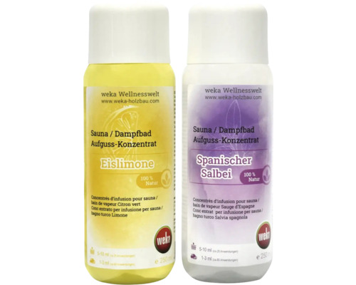 Zwei Flaschen Saunaaufgusskonzentrat: Eislimone und Spanischer Salbei