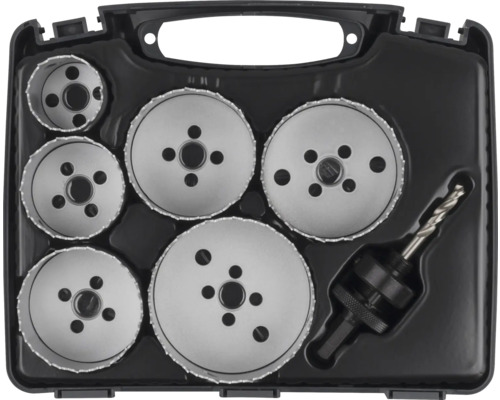 Lochsägensatz mit Bohrer in schwarzem Koffer