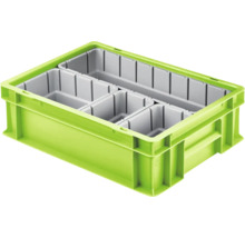 Grüne Stapelbox mit Fächern zur Aufbewahrung