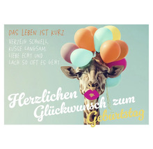 Geburtstagskarte mit Giraffe und Luftballons