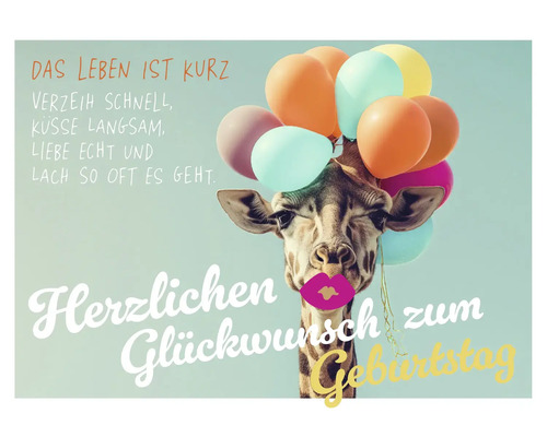 Geburtstagskarte mit Giraffe und Luftballons