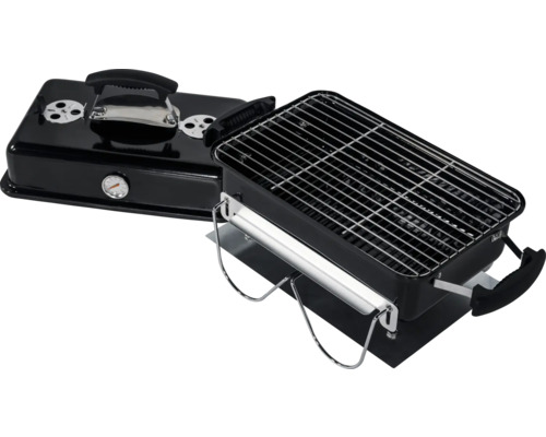 Tragbarer Holzkohlegrill mit Grillrost und Temperaturanzeige