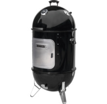 Schwarzer Tenneker Vertikalgrill mit Temperaturanzeige und silberfarbener Tür