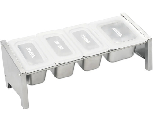 Edelstahl Behälter mit vier Einsätzen und Deckeln