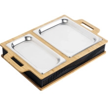 Speisenwärmer mit zwei Behältern aus Edelstahl und einem Rahmen aus Bambus