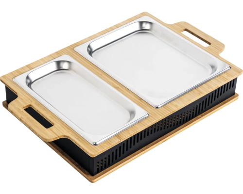 Speisenwärmer mit zwei Behältern aus Edelstahl und einem Rahmen aus Bambus