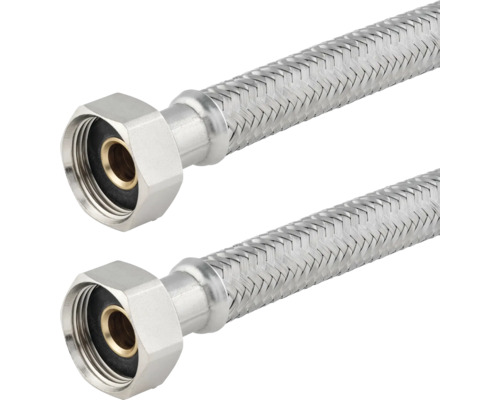 Zwei flexible Panzerschläuche mit Verschraubungen