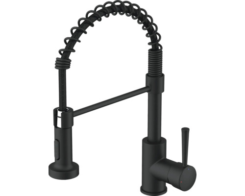 Schwarze Küchenarmatur mit Spiralfeder
