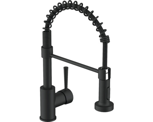 Schwarze Küchenarmatur mit spiralförmigem Auslauf