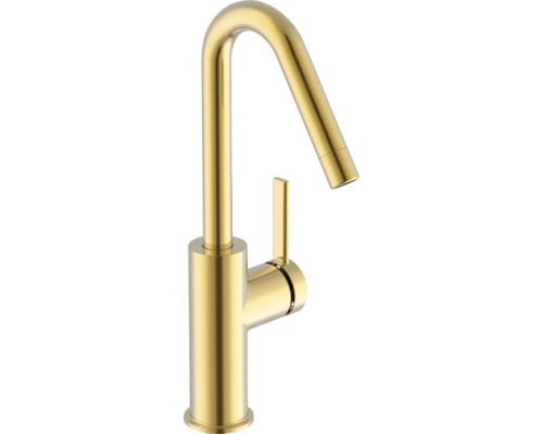 Goldene Küchenarmatur mit hohem Auslauf und Einhebelmischer