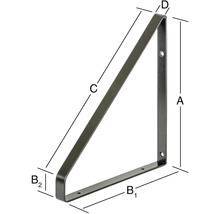 Metallwinkel mit Maßangaben für die Regalmontage