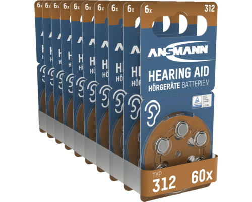 Ansammann Hörgerätebatterien Typ 312, 60 Stück