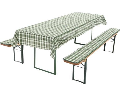 Bierzeltgarnitur mit Tischdecke und Bankauflagen im Karomuster