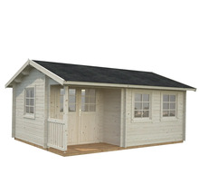 Holzgartenhaus mit Vordach, Fenstern und Holzdach