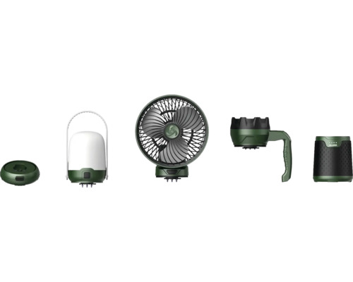 Campingausrüstung Set mit Lampe, Ventilator, Aufsatz und Batterie