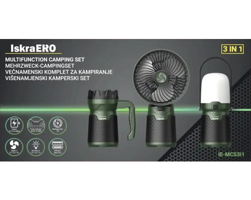 Iskra ERO Multifunktions Camping Set, bestehend aus einer Lampe, einem Ventilator und einem Campingtasse
