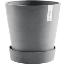 Runder Ecopots Blumentopf mit Untersetzer aus recyceltem Kunststoff in Anthrazit.