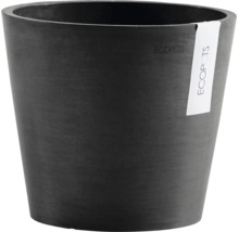 Runder Ecopots Blumentopf aus recyceltem Kunststoff in Schwarz.