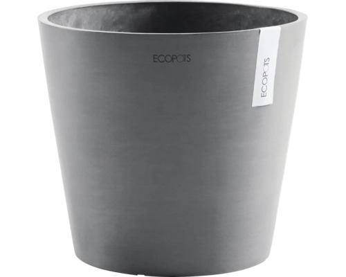 Grauer Ecopots Blumentopf Amsterdam aus recyceltem Kunststoff, rund und frostbeständig.