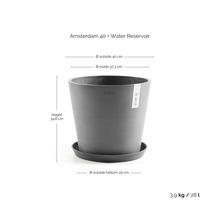 Ecopots Amsterdam 40 Blumentopf mit Untersetzer und Wasserreservoir, Höhe 34,8 Zentimeter, Außendurchmesser 40 Zentimeter, Volumen 28 Liter.