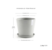 Ecopots Blumentopf Amsterdam 40 mit Untersetzer und Wasserspeicher, Durchmesser 40 Zentimeter, Höhe 34,8 Zentimeter, Volumen 28 Liter.