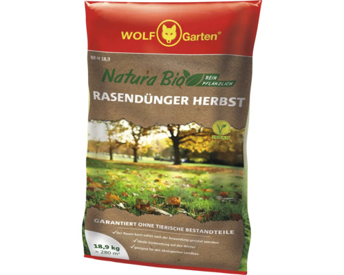Wolf Garten Logo Rasendünger Herbst, 18,9 Kilogramm, Natura Bio, rein pflanzlich, vegan